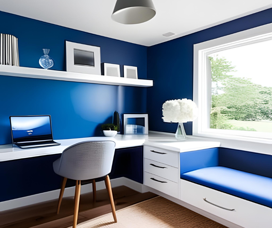 A Blue and White Themed Home Office Design